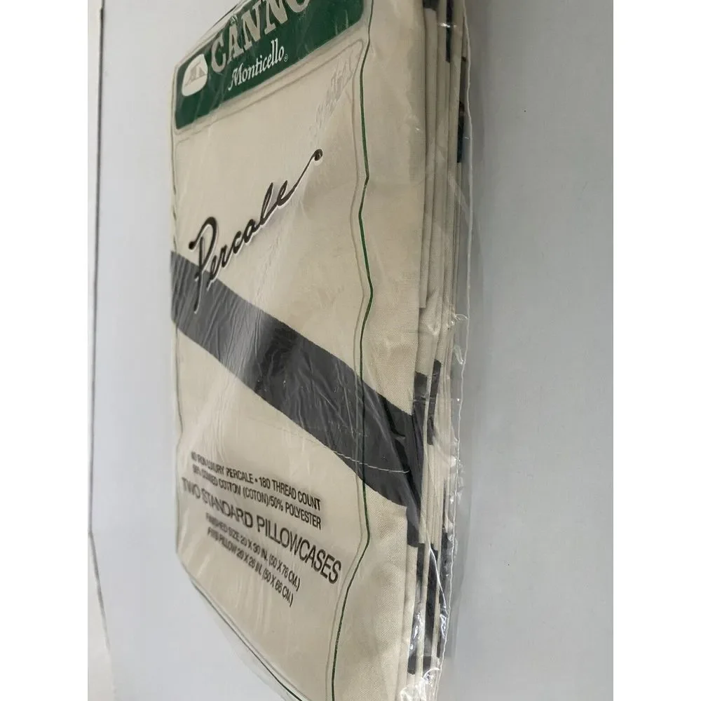 Cannon Pillowcases VTG Monticello Percale No Iron Beige with Black‎ Accents New